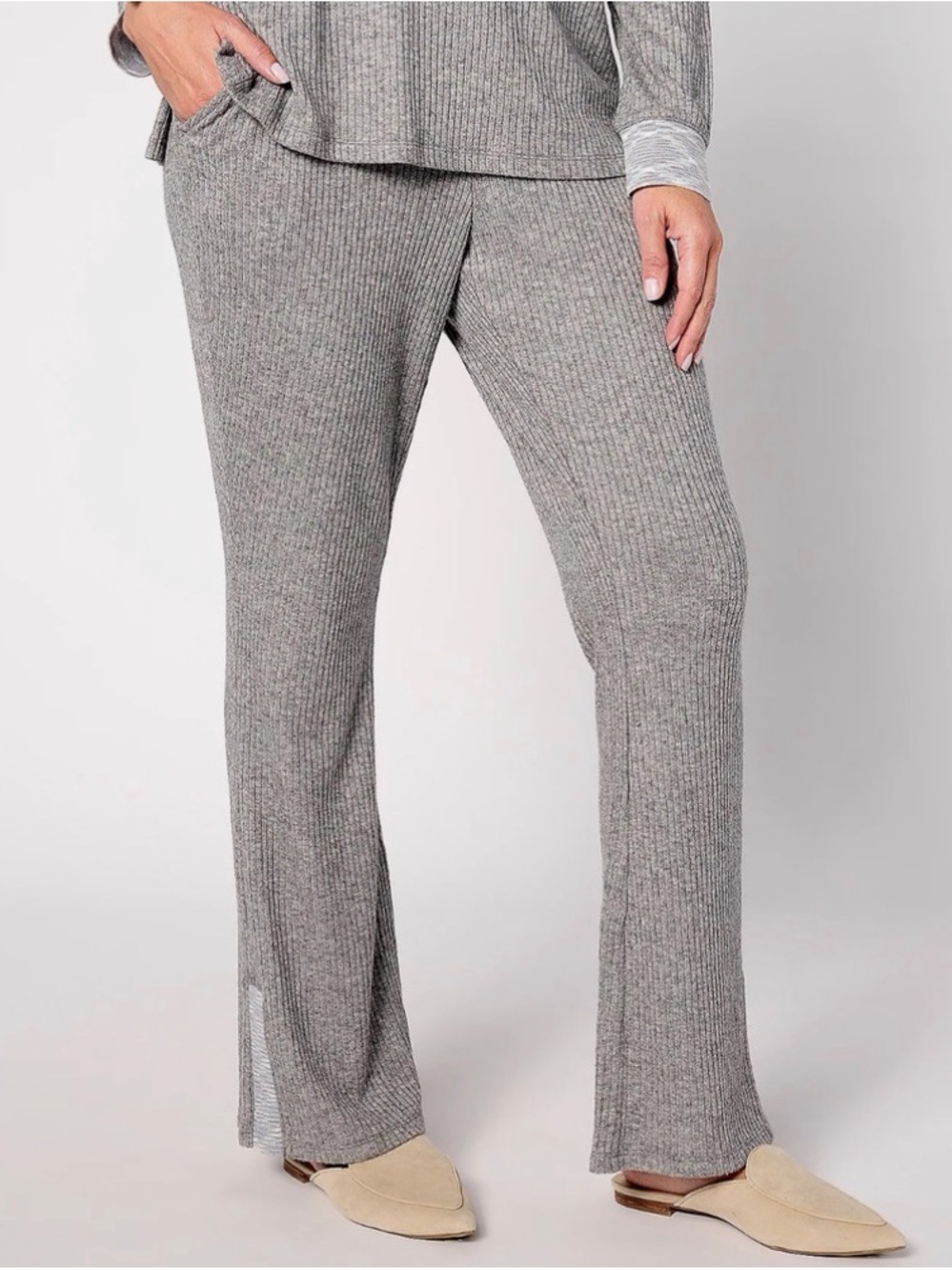 NWT Isaac Mizrahi Live Rib Knit Pull on Slight Bootcut Pant charcoal 2XP